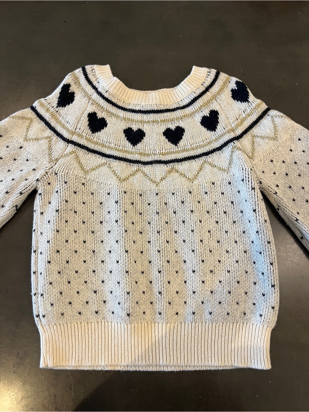 Kids Cream Sweater with Black Heart Yoke
